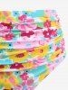 Plus Size Colorful Flowers Print Ruched Ruffles Tie Tankini Swimsuit -  