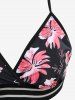 Plus Size Tropical Leaf Flower Print Crisscross Strappy Boyleg Tankini Swimsuit -  