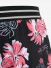 Plus Size Tropical Leaf Flower Print Crisscross Strappy Boyleg Tankini Swimsuit -  