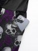 Plus Size Gothic Rose Flower Skulls Print Ruched Ruffles Chain Panel Lace Trim Tank Dress -  