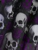 Plus Size Gothic Rose Flower Skulls Print Ruched Ruffles Chain Panel Lace Trim Tank Dress -  
