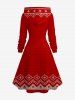 Plus Size Christmas Elk 3D Knit Print Lace Up A Line Hooded Dress -  