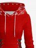 Plus Size Christmas Elk 3D Knit Print Lace Up A Line Hooded Dress -  