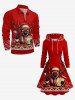 Robe à capuche trapèze en maille 3D imprimée avec un cerf, grande taille - Rouge 3X