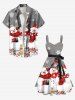Plus Size Christmas Snowflake Snowman Rabbit Flower Print Button A Line Dress with Removable Belt - Gris L