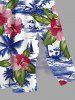 Plus Size Coconut Tree Sea Hibiscus Flower Leaf Print Hawaii Split Pocket A Line Midi Dress -  