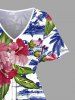 Plus Size Coconut Tree Sea Hibiscus Flower Leaf Print Hawaii Split Pocket A Line Midi Dress -  