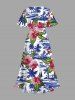 Plus Size Coconut Tree Sea Hibiscus Flower Leaf Print Hawaii Split Pocket A Line Midi Dress -  