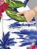 Plus Size Coconut Tree Sea Hibiscus Flower Leaf Print Hawaii Split Pocket A Line Midi Dress -  