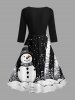 Christmas Snowflake Snowman Tree Print Midi 50's Vintage Dress -  