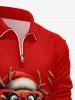 Plus Size Christmas Elk 3D Knit Print Zipper Polo Shirt For Men -  