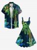 Robe hawaïenne grande taille à paillettes, imprimé galaxie et cocotiers - Bleu de Minuit 4X