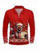 Plus Size Christmas Elk 3D Knit Print Zipper Polo Shirt For Men -  
