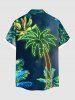 Chemise hawaïenne à poches boutons, imprimé galaxie et cocotier pailleté, grande taille, pour hommes - Bleu Marine S