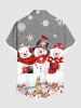 Plus Size Christmas Snowflake Snowman Rabbit Flower Print Button Pocket Shirt For Men -  
