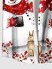 Plus Size Christmas Snowflake Snowman Rabbit Flower Print Button Pocket Shirt For Men -  