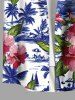 Plus Size Coconut Tree Sea Hibiscus Flower Leaf Print Hawaii Button Pocket Shirt For Men -  