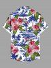 Plus Size Coconut Tree Sea Hibiscus Flower Leaf Print Hawaii Button Pocket Shirt For Men -  