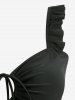 Maillot de bain tankini grande taille, uni, froncé et à bretelles à volants. - Noir 2XL