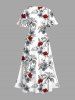 Robe midi hawaïenne fendue à imprimé perroquet et cocotiers grande taille - Blanc L