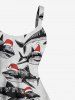 Plus Size Christmas Hat Sharks Print Tank Dress -  