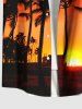 Chemise hawaïenne grande taille pour homme, imprimé ombré soleil cocotier, boutons et poche. - Orange L
