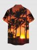 Chemise hawaïenne grande taille pour homme, imprimé ombré soleil cocotier, boutons et poche. - Orange L