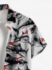 Chemise à poches et boutons imprimé requins grande taille pour homme - Gris Clair XL