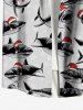 Plus Size Christmas Hat Sharks Print Buttons Pocket Shirt For Men -  