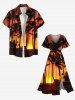 Robe mi-longue fendue hawaïenne à imprimé ombré soleil et cocotiers grande taille - Orange 4X