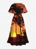 Robe mi-longue fendue hawaïenne à imprimé ombré soleil et cocotiers grande taille - Orange 4X