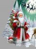 Plus Size Christmas Tree Santa Claus Elk Snowflake Print Buttons Turn Down Collar Dress With Belt -  