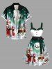 Plus Size Christmas Tree Santa Claus Elk Snowflake Print Buttons Turn Down Collar Dress With Belt -  