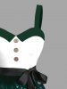 Robe grande taille imprimée sapin de Noël, Père Noël, renne et flocons de neige, boutons, col rabattu et ceinture - Vert 4X