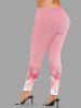 Leggings grande taille à imprimé flocons de neige et feuilles de Noël - Rose clair 4X