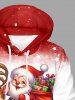 Sweat à capuche grande taille pour homme, imprimé Père Noël, élan et étoiles, poche et cordon de serrage - Rouge 2XL