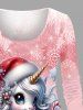 T-shirt à manches longues grande taille avec imprimé licorne, flocons de neige et boules de Noël - Rose clair XS