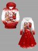 Robe à capuche grande taille de Noël avec imprimé Père Noël, cerf et étoiles, laçage et cordon de serrage - Rouge 4X