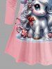 T-shirt à manches longues grande taille avec imprimé licorne, flocons de neige et boules de Noël - Rose clair 1X