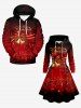 Plus Size Christmas Ball Bowknot Bell Sparkling Sequin 3D Print Lace Up Drawstring Hoodie Dress -  