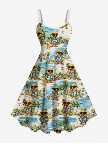 Lunettes de soleil grandes tailles, imprimé canard, cocotier et paysage marin, robe débardeur hawaïenne - SKY BLUE - 5X