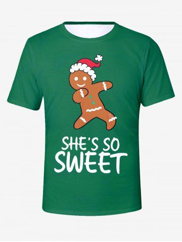 Plus Size Men's Christmas Hat Gingerbread Letters Print T-shirt - DEEP GREEN - XS