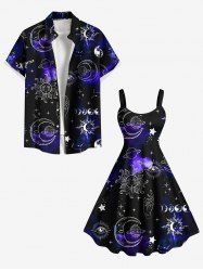 Sun Moon Planet Galaxy Print Plus Size Matching Outfit For Couples -  