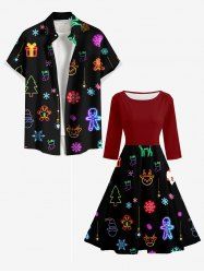 Glitter Christmas Tree Elk Snowflake Gingerbread Print Matching Outfit For Couples -  