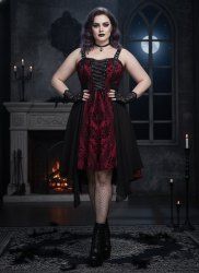 Plus Size Flower Flocking Lace Up Grommets Asymmetrical Tank Dress -  