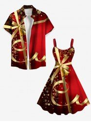 Christmas Ribbon Bowknot Bell Star Snowflake Print Plus Size Matching Outfit For Couples -  