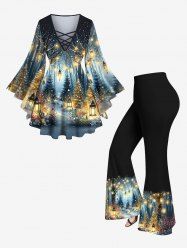 Christmas Tree Snowflake Light Print Plus Size Matching Set -  