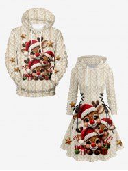 Christmas Hat Elk Cable Knit 3D Print Plus Size Matching Outfit For Couples -  
