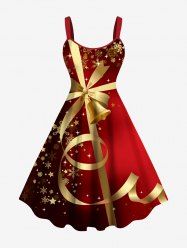 Plus Size Christmas Ribbon Bowknot Bell Star Snowflake Print Tank Dress -  