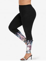 Plus Size Christmas Tree Snowman Snowflake Flowers Glaxy Print Leggings -  